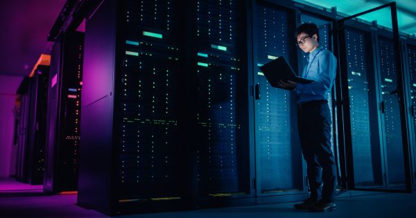 Man in server room