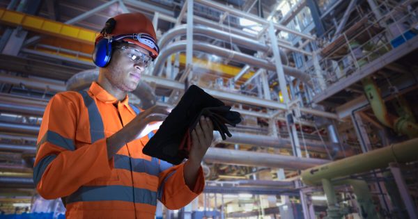 Man using a tablet in a factory