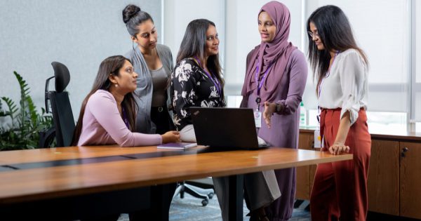 Group of women discussing diversity in the workplace