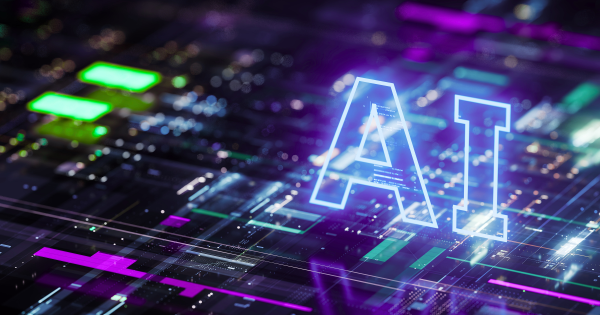 Futuristic Industrial AI in Medtech digital illustration of AI technology, symbolizing artificial intelligence systems and data processing.