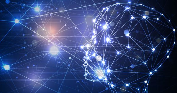 Human face made of AI with networks