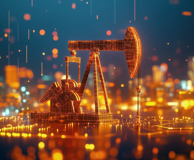 Golden oil extraction machine operating with AI in field operations.