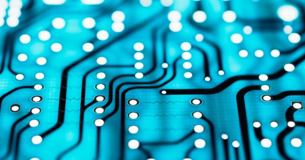 Printed Circuit Board Close-up View, Selective Focus for Digital Modernization