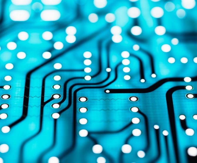 Printed Circuit Board Close-up View, Selective Focus for Digital Modernization